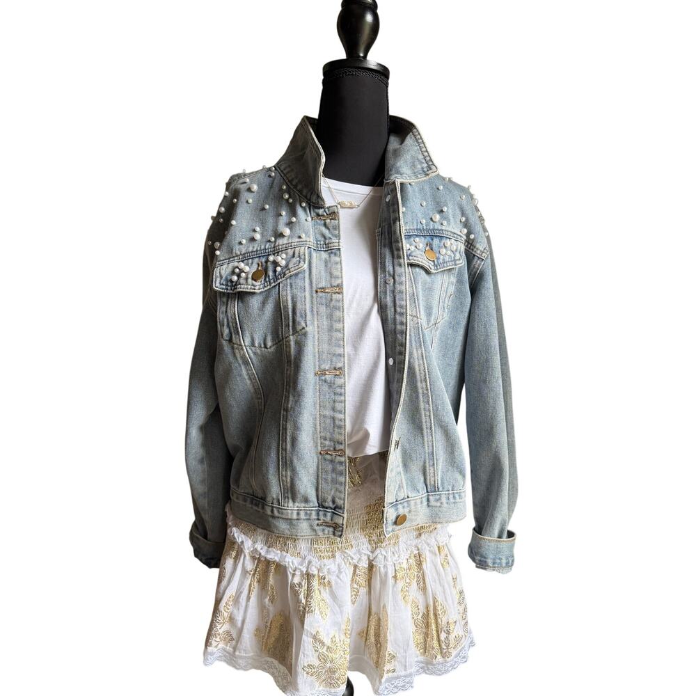 Chloe Laetitia White Gold Lurex Smocked Cotton Mini Skirt Boho Romantic Size L